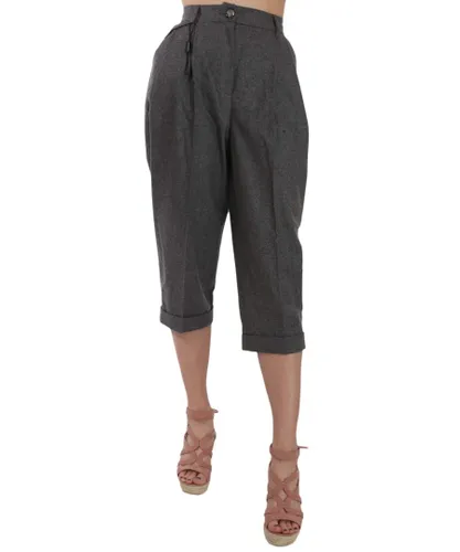 Dolce & Gabbana Womens Wool Cropped Trouser Pleated Pant - Grey Virgin Wool