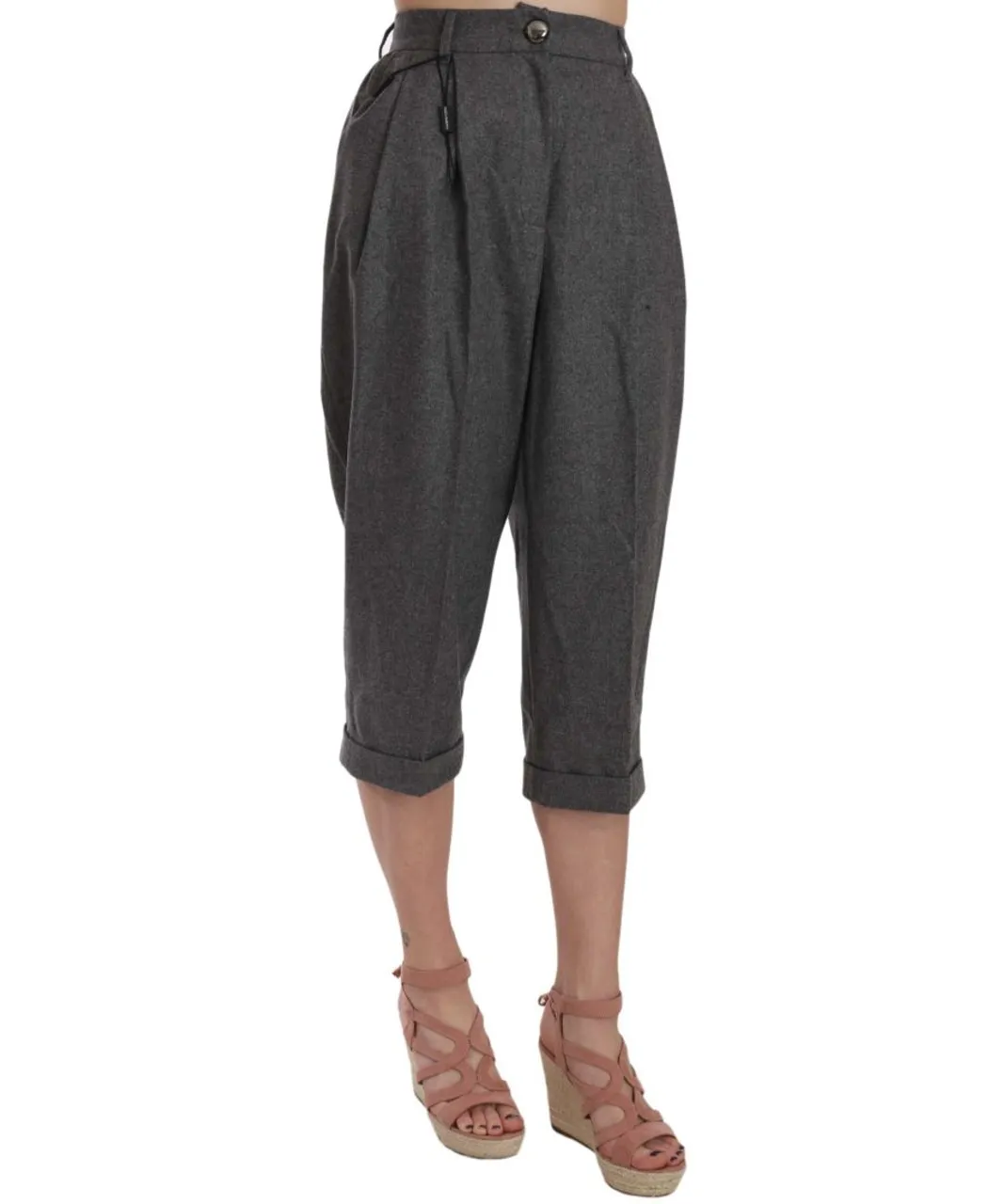 Dolce & Gabbana Womens Wool Cropped Trouser Pleated Pant - Grey Virgin Wool
