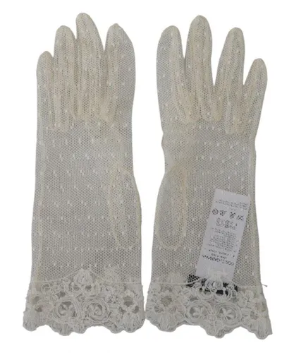Dolce & Gabbana Womens Wrist Length Gloves with Logo Details - White Cotton