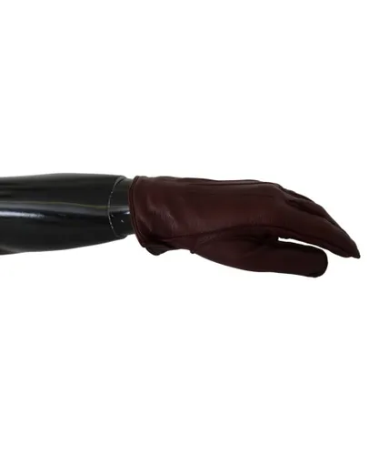 Dolce & Gabbana Womens Wrist Length Leather Gloves in Maroon - Bordo Lambskin
