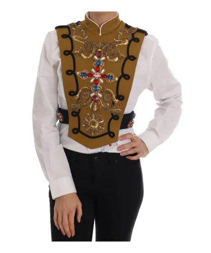 Dolce & Gabbana Womens Yellow Crystal Cross Vest Jacket - Multicolour Cotton