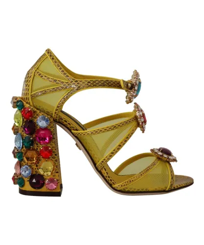 Dolce & Gabbana Womens Yellow Leather Crystal Ayers Sandals - Multicolour