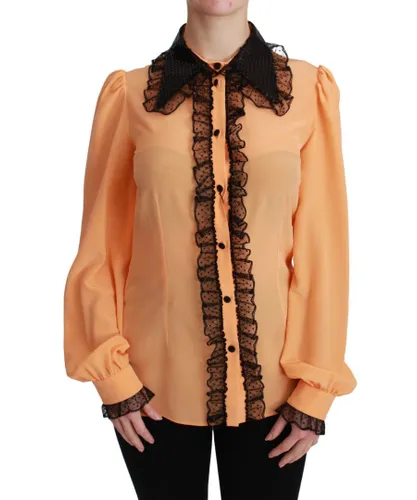 Dolce & Gabbana Womens Yellow Silk Sequin Lace Blouse Shirt - Multicolour Cotton