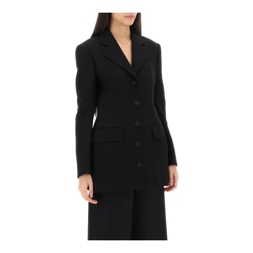 Dolce & Gabbana , Wool Cady Turlington Jacket with Single-Breasted Design ,Black female, Sizes:
