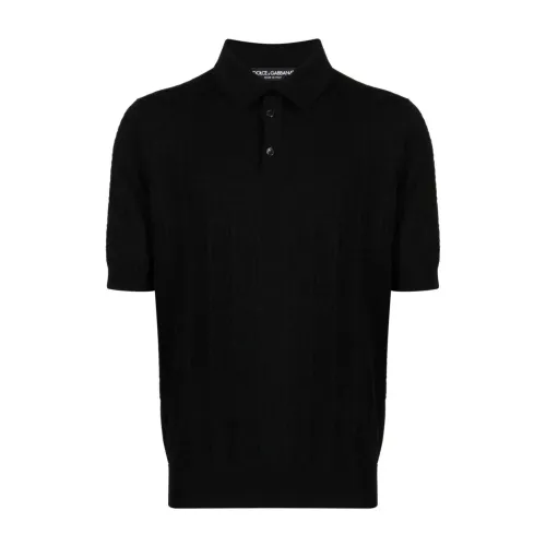 Dolce & Gabbana , Woven Logo Knitted Polo ,Black male, Sizes: