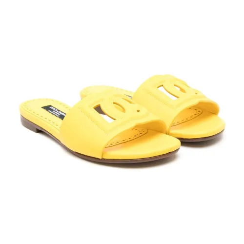 Dolce & Gabbana , Yellow Leather Sandals Open Toe ,Yellow female, Sizes: