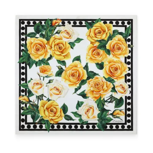 Dolce & Gabbana , Yellow Rose Silk Twill Scarf ,Multicolor female, Sizes: ONE
