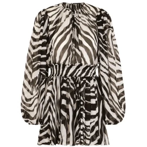 Dolce & Gabbana , Zebra Print Silk Blend Dress ,Black female, Sizes: