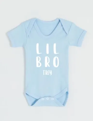 Dollymix Boys Personalised Lil Sibling Bodysuit (7lbs-6 Mths) - NB - Blue, Blue,Pink