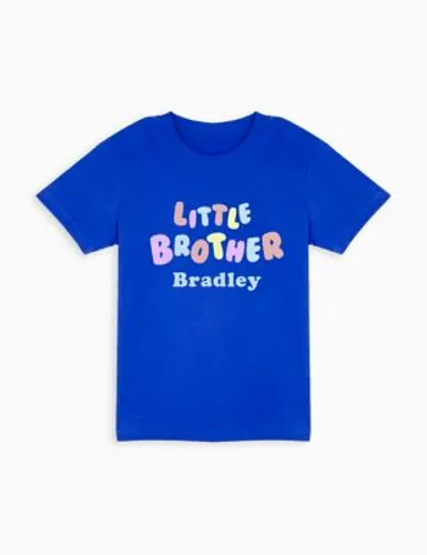 Dollymix Boys Personalised Little Brother T-Shirt (6 Mths - 6 Yrs) - 2-3 Y - Blue, Blue