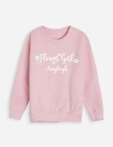 Dollymix Girls Personalised Kids Flower Girls Sweatshirt (3-11 Yrs) - 3-4 Y - Pink, Pink