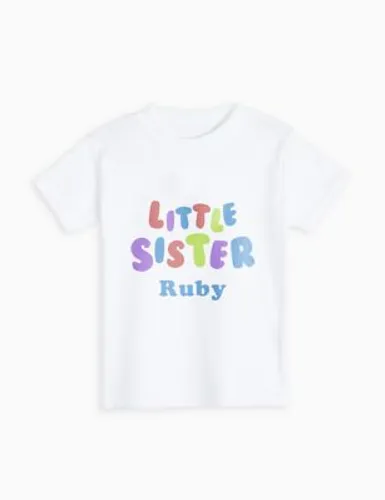 Dollymix Girls Personalised Little Sister T-Shirt (12 Mths - 6 Yrs) - 18-24 - White, White