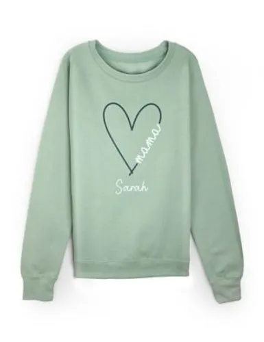 Dollymix Womens Personalised Ladies Mama Heart Sweatshirt - XS - Green Mix, Green Mix