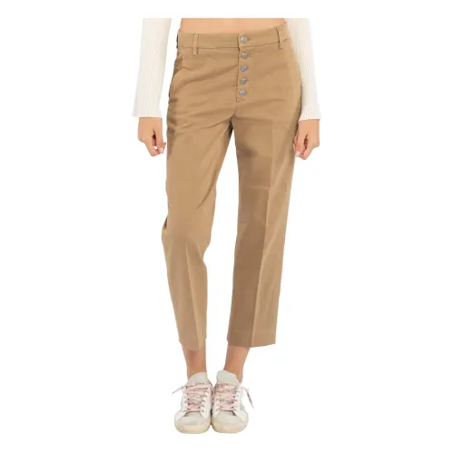 Dondup , Beige Chino Trousers with Jewel Button ,Beige female, Sizes: