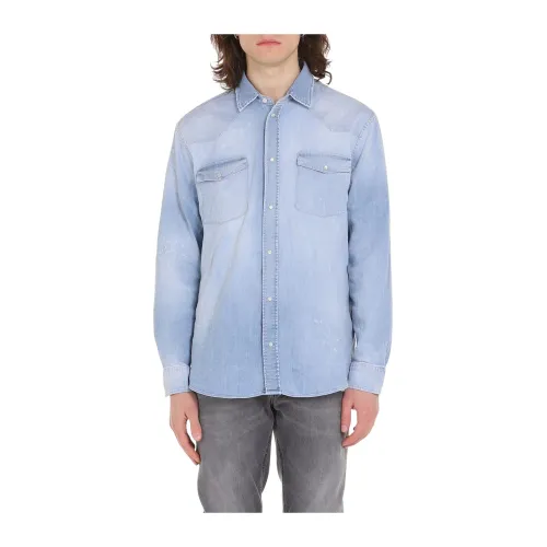 Dondup , Camicia Western in jeans ,Blue male, Sizes: