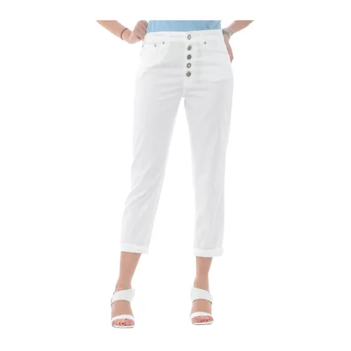 Dondup , Cropped Loose-Fit Trousers for Women ,White female, Sizes:
