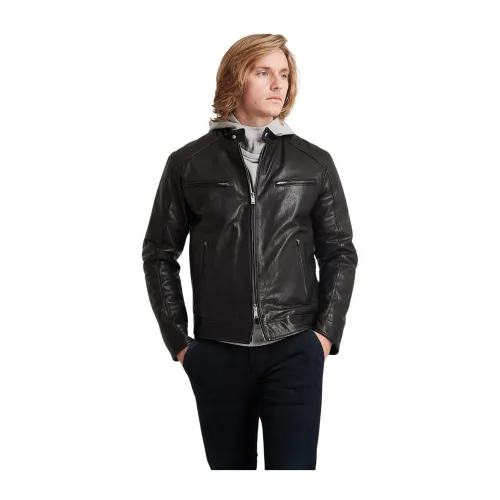Dondup , Leather Biker Jacket ,Black male, Sizes: