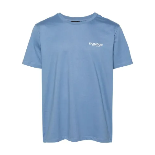 Dondup , Light Blue Logo Print T-shirts and Polos ,Blue male, Sizes: