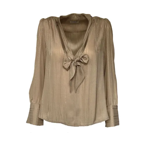 Dondup , Patterned Silk Shirt with V-Neck ,Beige female, Sizes: