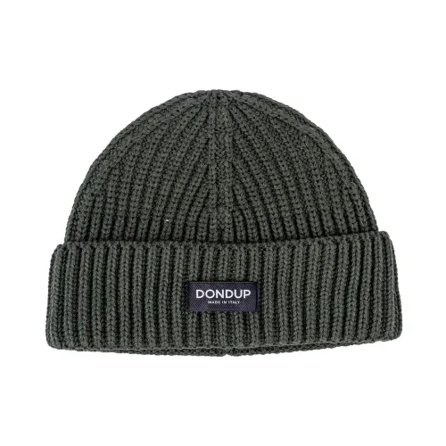 Dondup , Ribbed Wool Hat with Logo. Made in Italy. ,Green male, Sizes: ONE