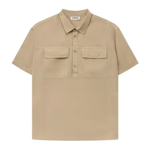 Dondup , Sand Kids Shirt with Button Closure and Logo Embroidery ,Beige male, Sizes: