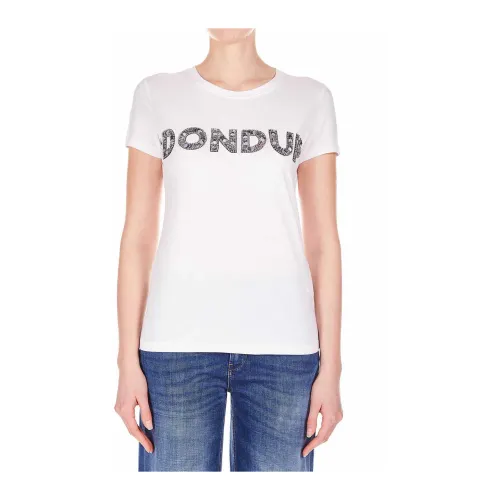 Dondup , Sequin Logo Crewneck T-Shirt ,White female, Sizes: