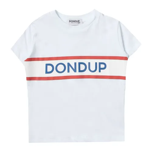 Dondup , White Kids T-shirt with Logo Print ,White male, Sizes: