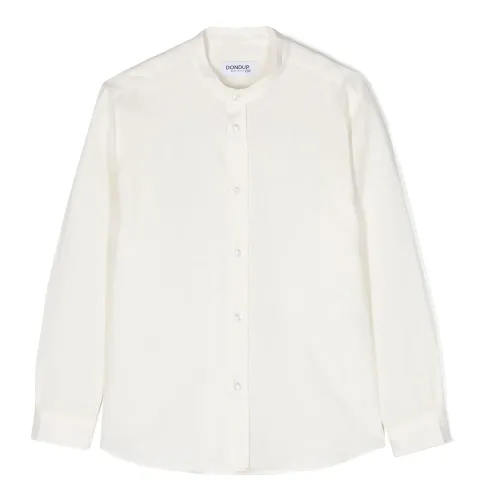 Dondup , White Linen-Viscose Mandarin Collar Shirt ,White male, Sizes: