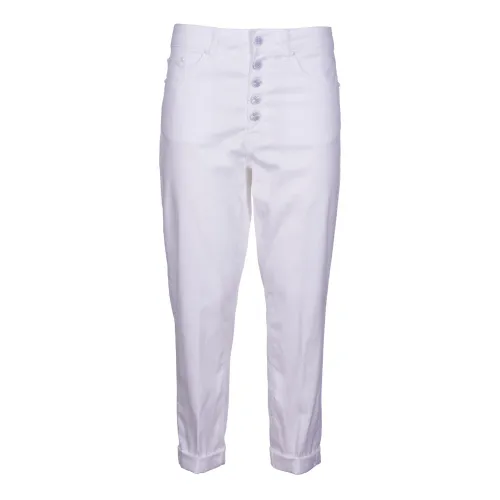 Dondup , White Loose Fit Ankle Length Pants ,White female, Sizes: