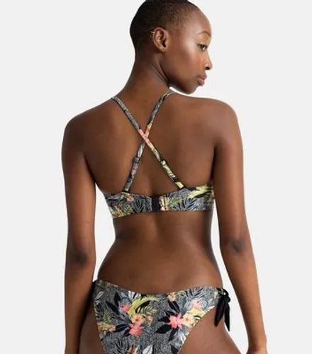 Dorina Black Floral Print Moulded Triangle Bikini Top New Look