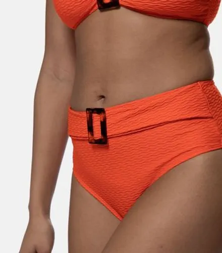 Dorina Bright Orange High Waist High Leg Buckle Bikini Bottoms New Look