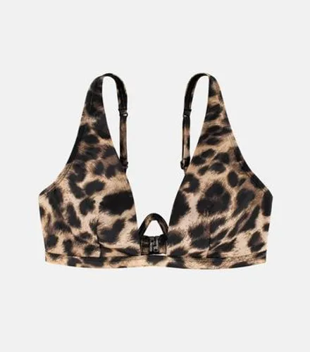 Dorina Brown Leopard Print Plunge Bikini Top New Look