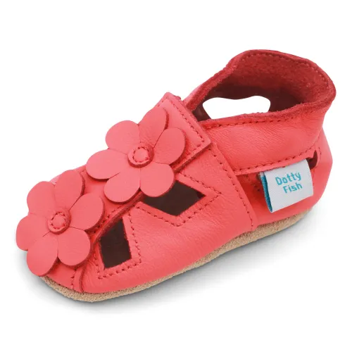 Dotty Fish Soft Leather Baby Shoes with Suede Soles. Girls