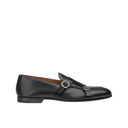 Doucal's , Black Leather Double Buckle Loafer ,Black male, Sizes: