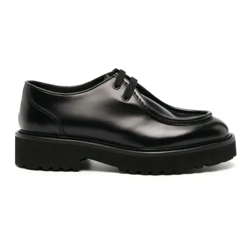 Doucal's , Black Leather Lace-up Loafers ,Black female, Sizes: