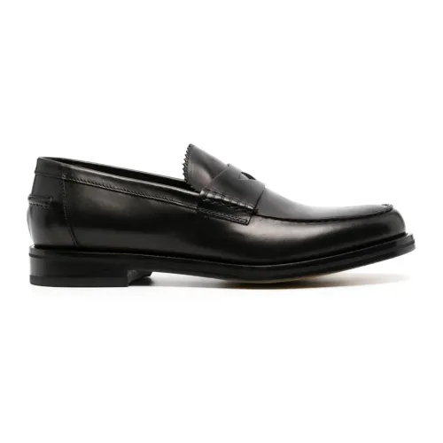 Doucal's , Black Leather Loafer with Zig-Zag Detailing ,Black male, Sizes: