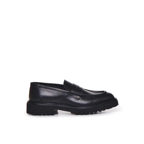 Doucal's , Black Leather Loafers ,Black male, Sizes: