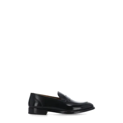 Doucal's , Black Leather Loafers with Visible Stitching ,Black male, Sizes: