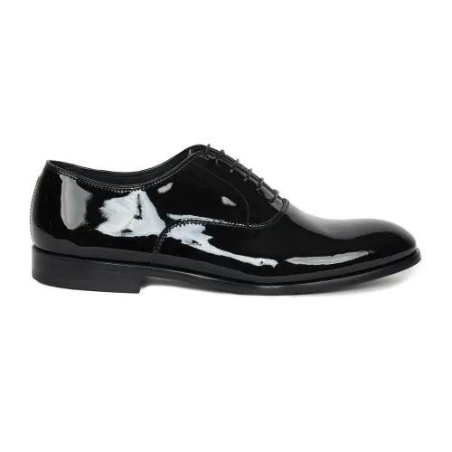 Doucal's , Black Patent Leather Francesina with Leather Sole ,Black male, Sizes: