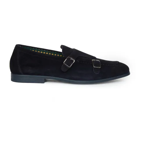 Doucal's , Double Buckle Blue Suede Moccasins ,Blue male, Sizes: