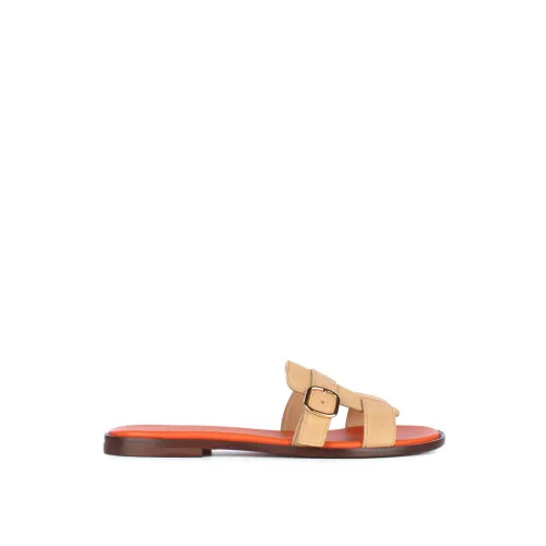 Doucal's , Grain-colored Suede Sliders with Orange Contrast Bottom ,Beige female, Sizes: