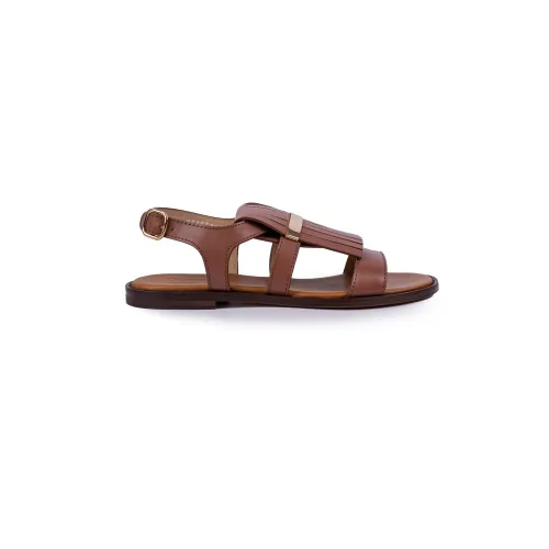 Doucal's , Low Leather Sandal with Fringe and Strap ,Brown female, Sizes: