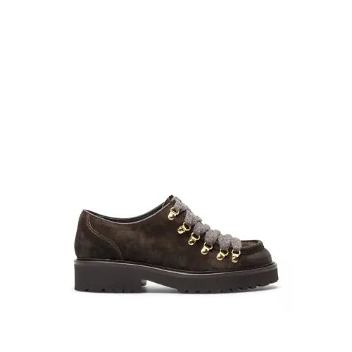 Doucal's , Stylish Leather Lace-up Shoes with Wool Detailing ,Brown female, Sizes: