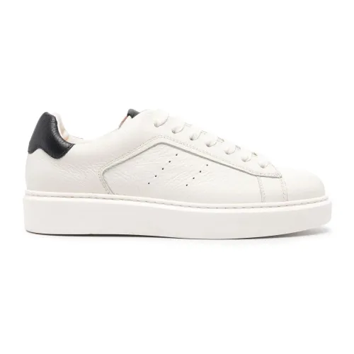 Doucal's , White Calf Leather Sneakers ,White male, Sizes: