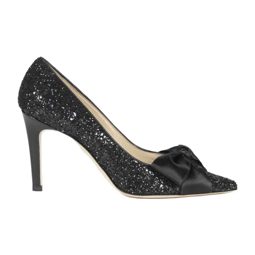 Douuod Woman , Glitter Pointed Toe Pumps with Bow ,Black female, Sizes: