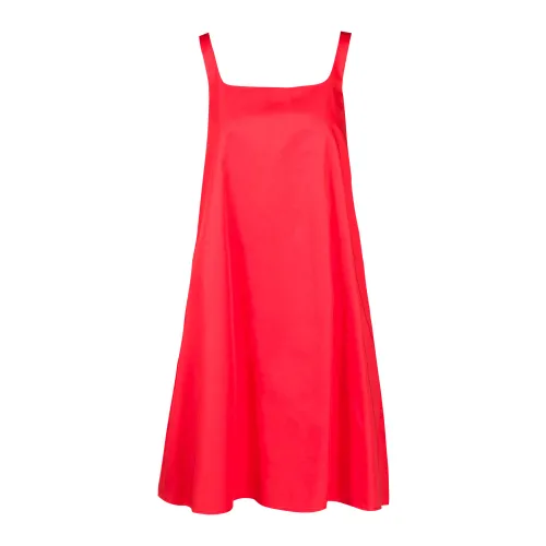 Douuod Woman , Square Neck Sleeveless Poplin Dress ,Red female, Sizes: