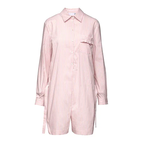 Douuod Woman , Striped Jumpsuit with Long Sleeves ,Pink female, Sizes:
