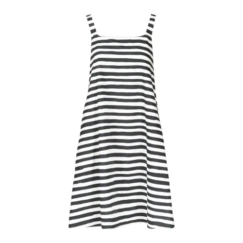 Douuod Woman , Striped Poplin Square Neck Dress ,Black female, Sizes: