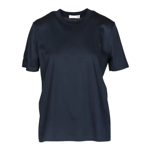 Douuod Woman , Velvet Logo Short Sleeve T-shirt ,Blue female, Sizes: