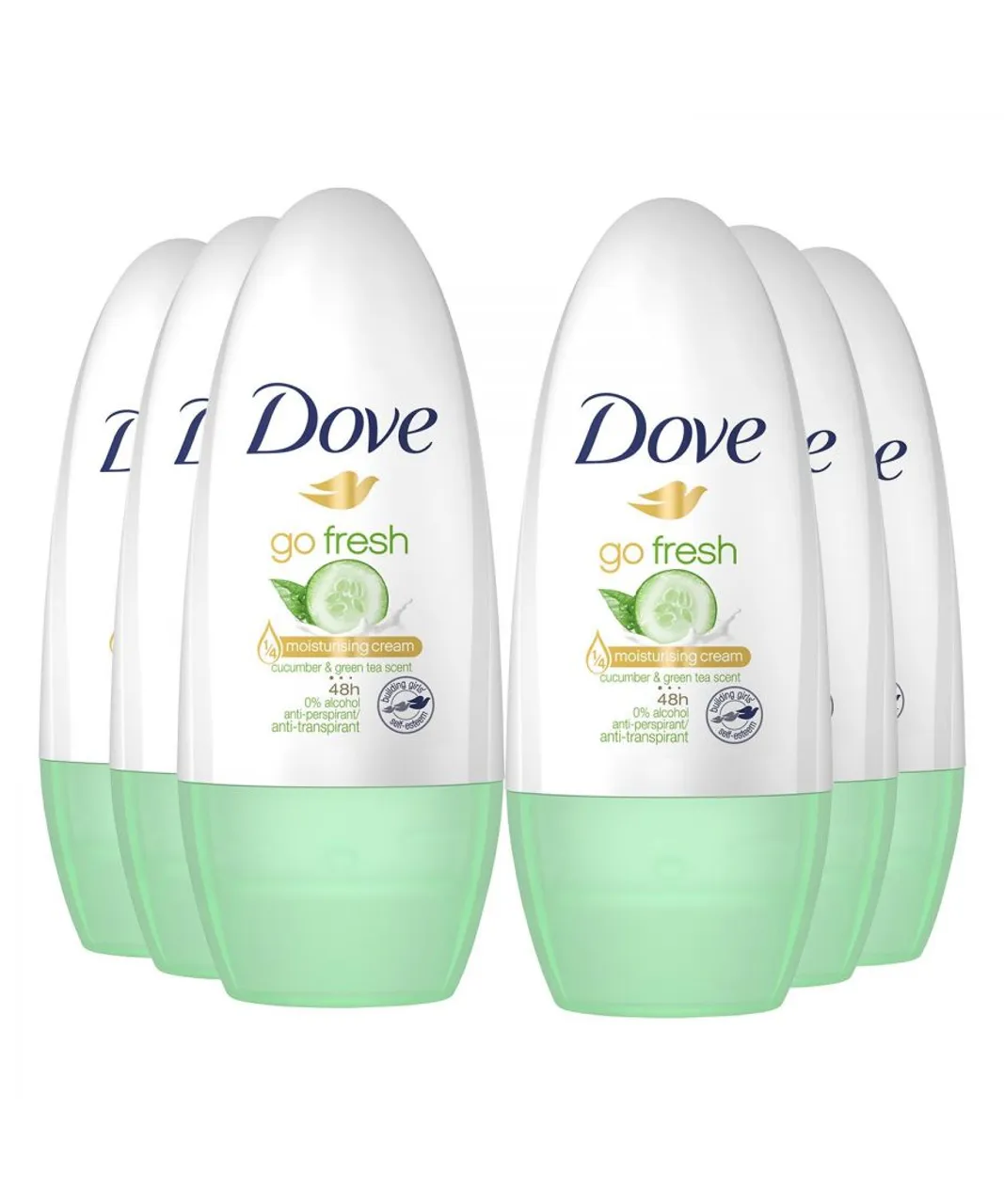 Dove Go Fresh Anti-Perspirant Cream Roll-On, Cucumber & Green Tea, 6 Pack 50ml Lace - One Size